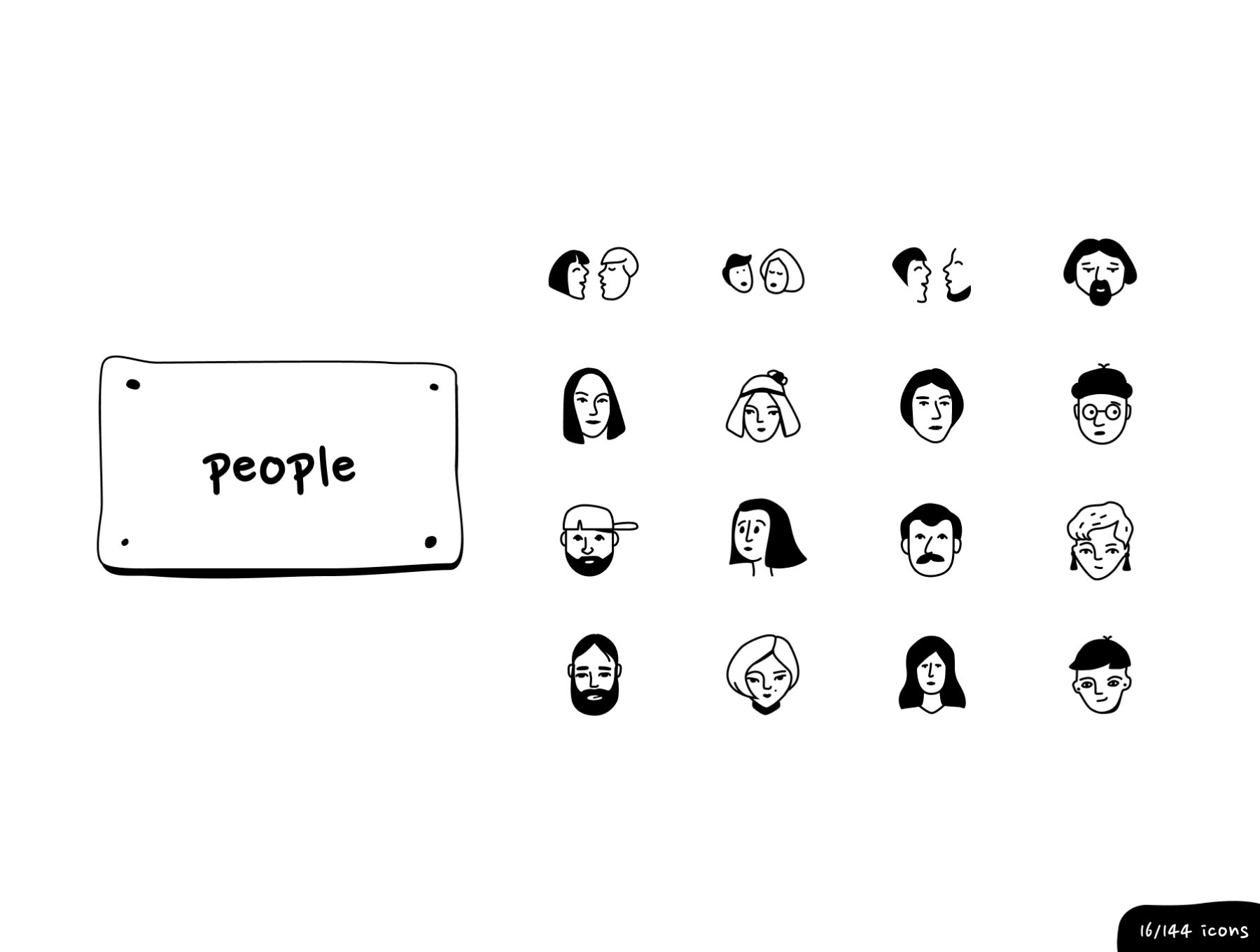 People - 墨水图标套装 People - Inking Icon Set sketch, figma格式-3D/图标-到位啦UI